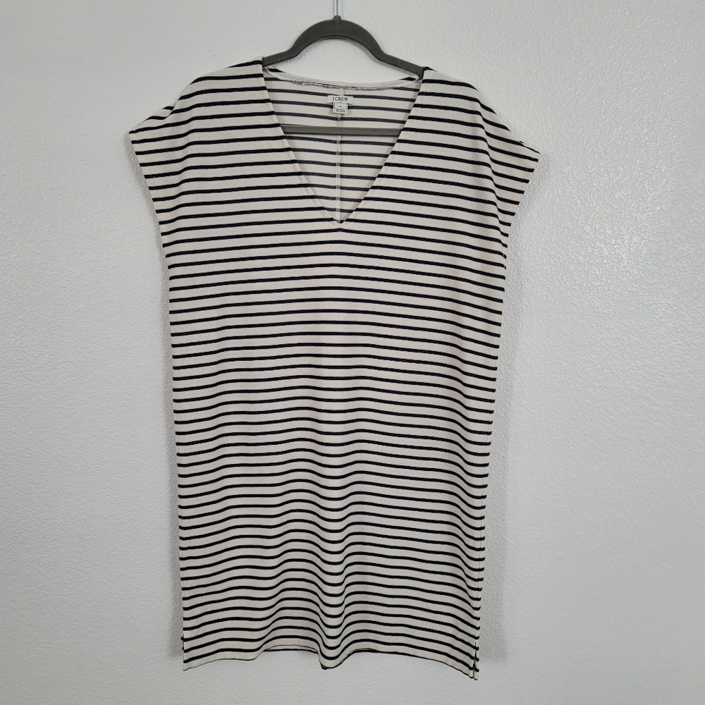 J. CREW ivory with navy blue stripes tunic dress size M